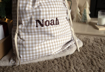 Personalised Beige Gingham Gift Sack Embroidered, 6 of 8