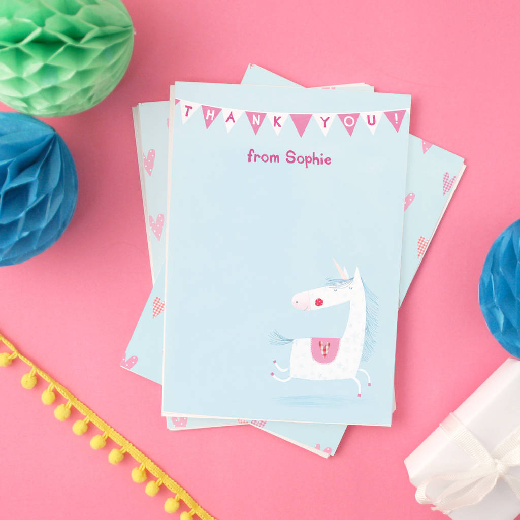 personalised unicorn thank you cards by made by ellis