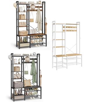 Hall Tree Bench Shoe Storage Coat Rack Shelves, 8 of 8