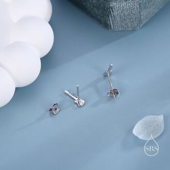 Sterling Silver Tiny Electric Guitar Stud Earrings, 3 of 12