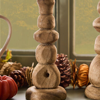 Carved Pine Wood Candlestick, 2 of 5
