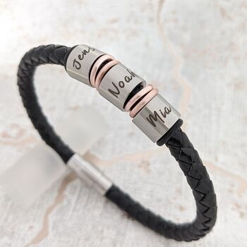 Father Leather Bracelet Engraved With Kids Names, 2 of 5