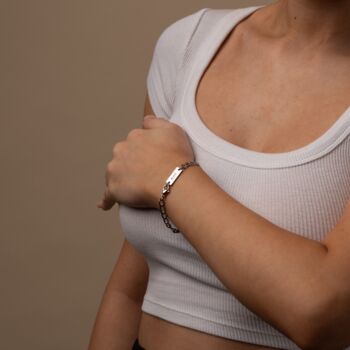 Womens Silver Engraved Figaro Bracelet, 3 of 10