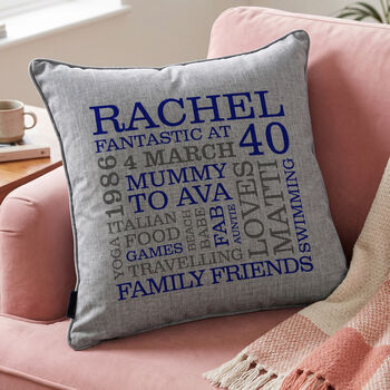 Personalised 40th Birthday Word Art Cushion, 3 of 8