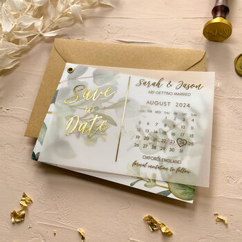 Save The Date Vellum Calendar With Botanical Backing, 4 of 8