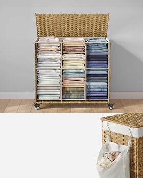 Laundry Basket Rattan Style Washing Hamper With Wheels, 6 of 12