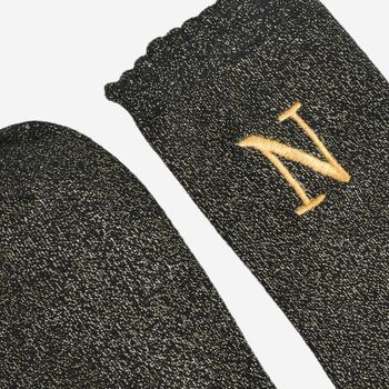 Women's Glitter Socks Black Gold Initial 'N', 4 of 5