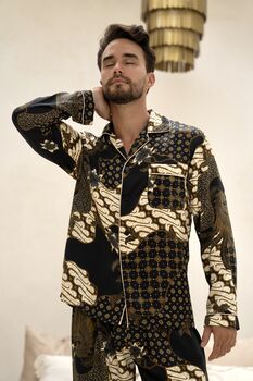 Men’s Black Satin Long Pyjamas, 4 of 8