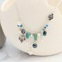 Turquoise And Green Gemstone Sterling Silver Charm Necklace, thumbnail 3 of 11