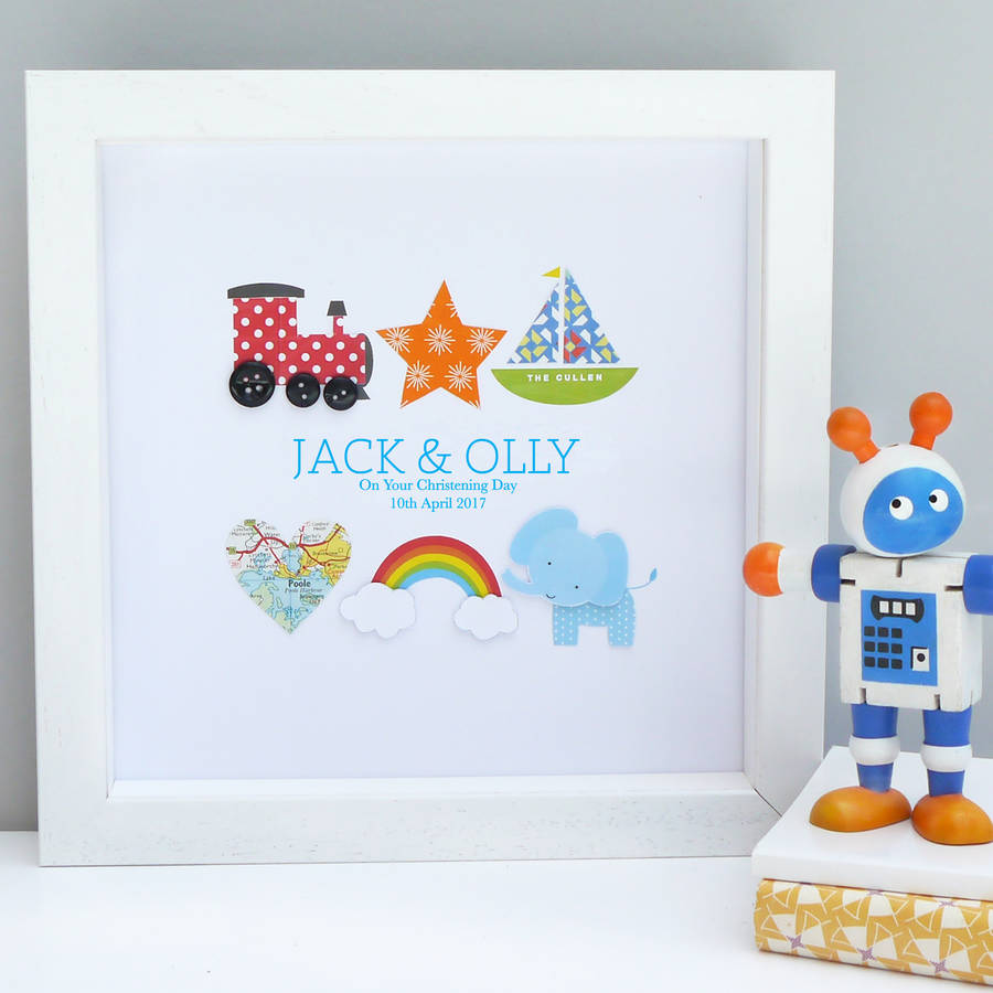 Personalised Twins Christening Framed Art By Sweet Dimple