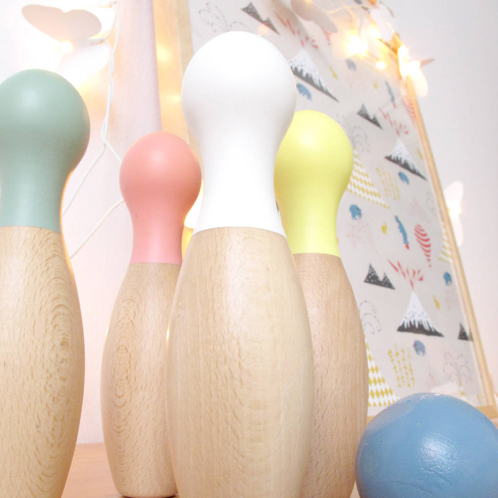 Hand Painted Wooden Bowling Set By Little Ella James Hand Painted Wooden Bowling Set