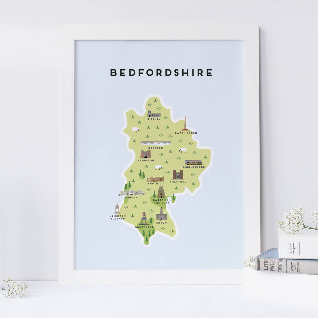 Map Of Bedfordshire Print By Pepper Pot Studios | notonthehighstreet.com