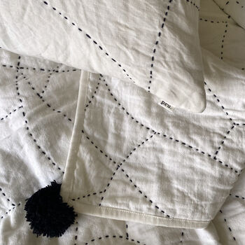 Phoebe Hand Stitched Quilted Throw Ivory And Black, 5 of 8