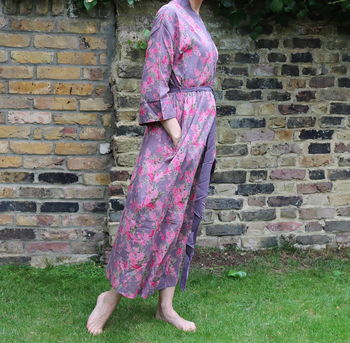 Cotton Voile Kimono Dressing Gown Vintage Floral Print, 3 of 8