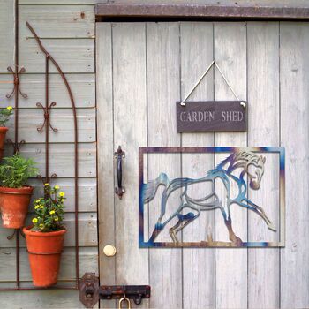 Rusted Metal Horse In Frame Horse Wall Art, 4 of 11