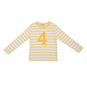 Buttercup + White Breton Striped Number/Age T Shirt, 6 of 7