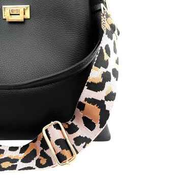 Black Leather Tote Bag With Pale Pink Leopard Strap, 2 of 8
