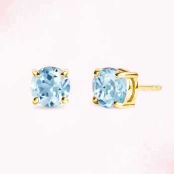 Blue Topaz Round Stud Earrings In Sterling Silver And Gold, 6 of 11