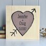 Love Heart With Names And A Date Printed On Wood, thumbnail 2 of 11