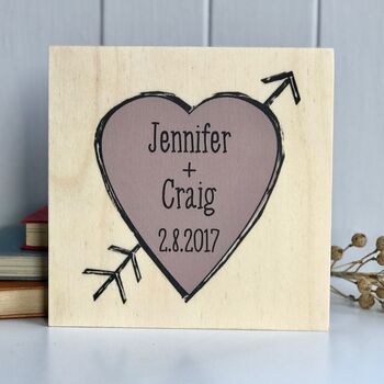 Love Heart With Names And A Date Printed On Wood, 2 of 11