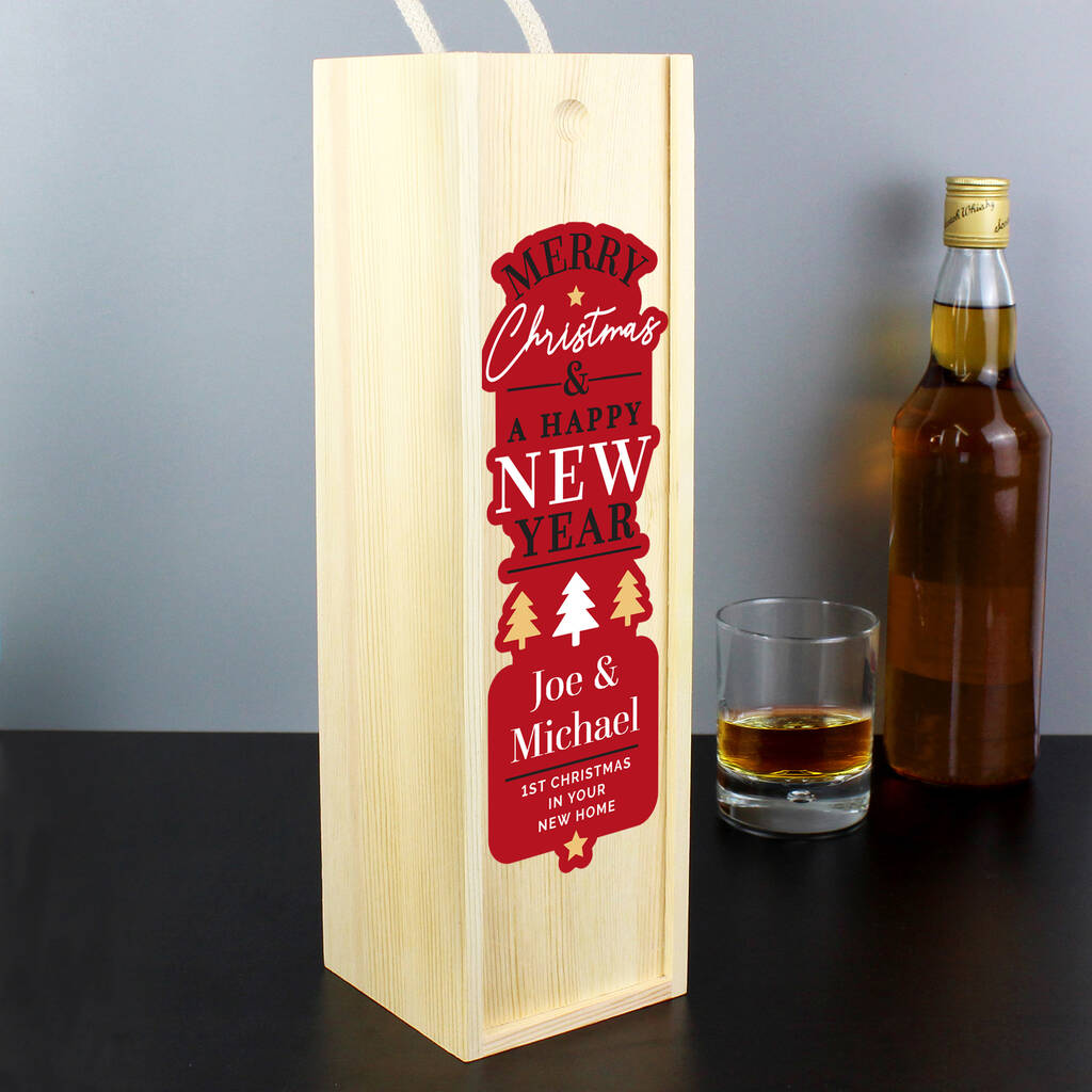 Personalised Christmas And New Year Wooden Bottle Box, 1 of 2