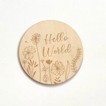 Baby Announcement Plaque Hello World Sign Flowers, 2 of 3
