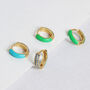 Gold Blue Or Green Enamel Cz Reversible Huggie Hoops, thumbnail 1 of 12