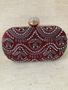Red Handcrafted Oval Clutch Bag, 3 of 4