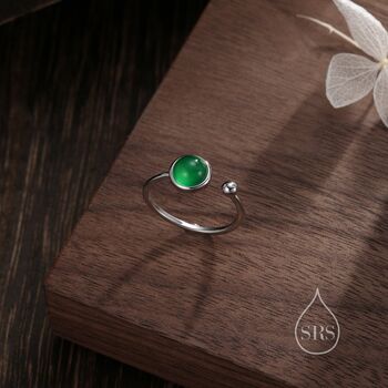 Natural Green Onyx Open Ring In Sterling Silver, 5 of 11