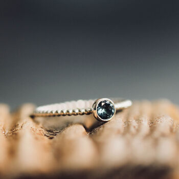 Blue Topaz Stacking Ring With Beaded Band In Silver, 2 of 12