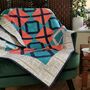 Quilt Moroccan Theme Fabric, Orange, Teal, Navy Blanket, thumbnail 5 of 7