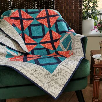 Quilt Moroccan Theme Fabric, Orange, Teal, Navy Blanket, 5 of 7
