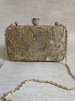 Gold Raw Silk Rectangular Clutch Bag, 6 of 10