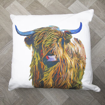 Highland Cow Colourful Pop Art Cushion, 4 of 4
