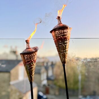 Pair Of Copper Lily Flower Oil Torches Ltzaf132, 5 of 5