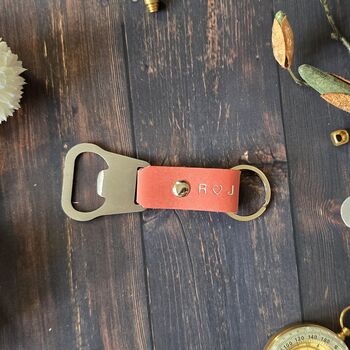 Leather Bottle Opener Keyring Personalised Gift, 5 of 7