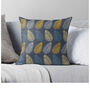 Blue Grey And Mustard Leaf Cushion, thumbnail 1 of 2