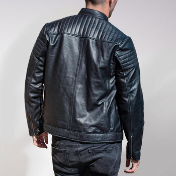 Mens Black Leather Biker Jacket, 3 of 9