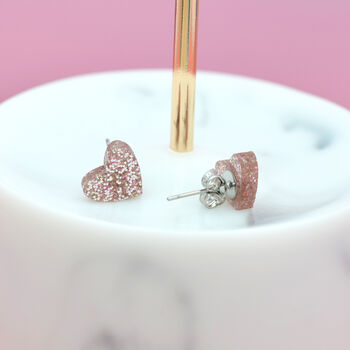 Mini Rose Gold Glitter Love Heart Earrings Studs, 3 of 4