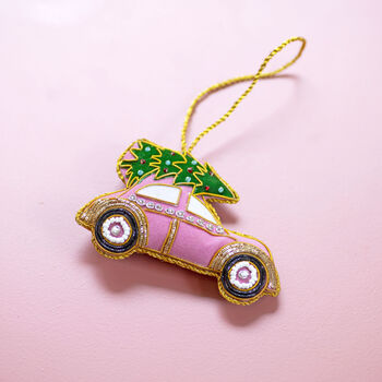 Pink Velvet Car With Christmas Tree Bauble, 2 of 2