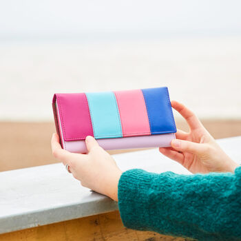 Recycled Leather Multicoloured Stripe Clutch Purse, 4 of 8