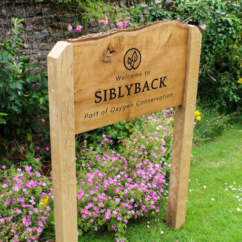 Engraved Live Edge Oak Wooden Sign | Statement Entrance Sign | Wide Slab Natural Chunky Shop Signage |Campsite Estate Signs, 2 of 12