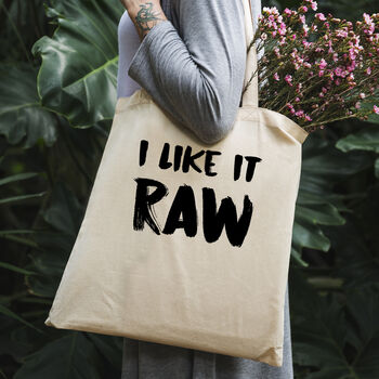 'I Like It Raw' Funny Vegan Tote Bag, 2 of 3