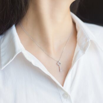 Sterling Silver Sparkly Key Pendant Necklace, 2 of 5