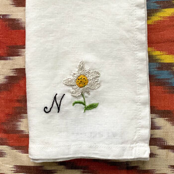 Personalised Hand Embroidered Initial Linen Napkin, 4 of 10
