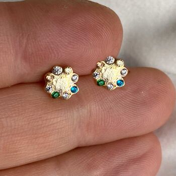 Electric Garden Gold Diamond And Gemstone Stud Earrings, 4 of 5