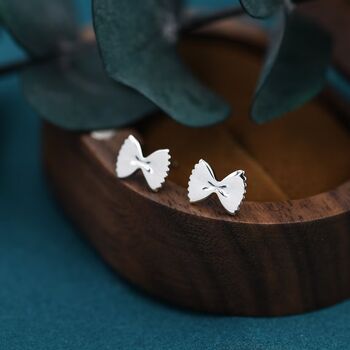 Farfalle Pasta Ribbon Bow Stud Earrings Sterling Silver, 4 of 11