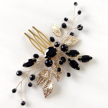 Black Crystal And Gold Leaf Hair Comb, 3 of 6