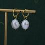 Baroque Pearl With Skinny Hammered Hoop Earrings, thumbnail 2 of 11
