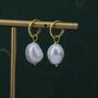 Baroque Pearl With Skinny Hammered Hoop Earrings, thumbnail 2 of 12